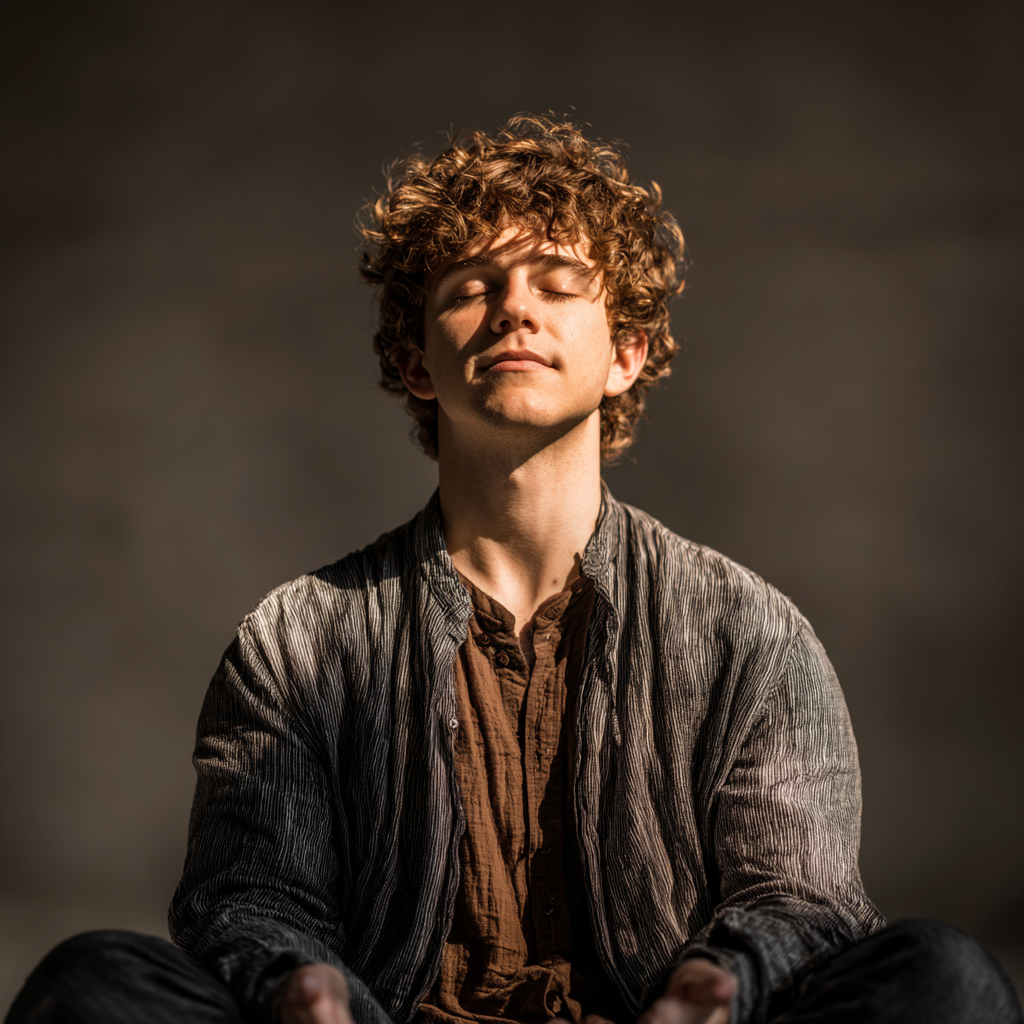 Усмихната жена на средна възраст практикува йога на открито в парк, показвайки спокойствие и физическа форма